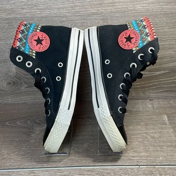 Converse CT All-Star Crochet Knit Black Leather Women’s Sz 5 Hi Top Sneakers