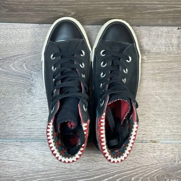 Converse CT All-Star Crochet Knit Black Leather Women’s Sz 5 Hi Top Sneakers