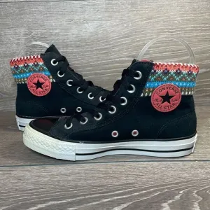 Converse CT All-Star Crochet Knit Black Leather Women’s Sz 5 Hi Top Sneakers