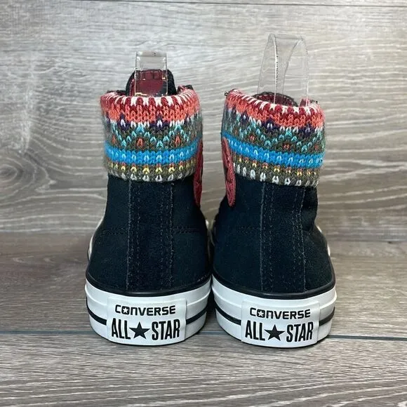 Converse CT All-Star Crochet Knit Black Leather Women’s Sz 5 Hi Top Sneakers