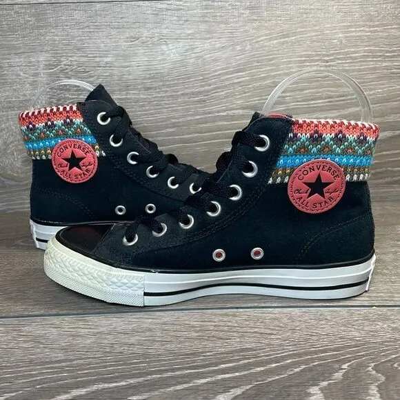 Converse CT All-Star Crochet Knit Black Leather Women’s Sz 5 Hi Top Sneakers