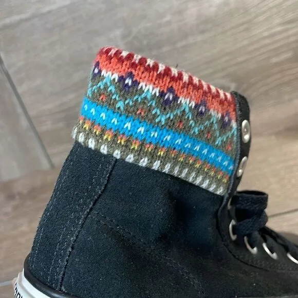 Converse CT All-Star Crochet Knit Black Leather Women’s Sz 5 Hi Top Sneakers