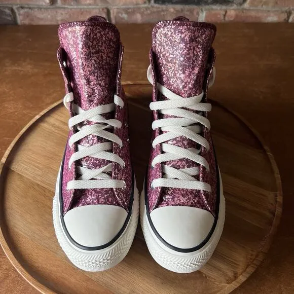 Converse Women's 8.5 Chuck Taylor All Star Hi Purple Pink Glitter Sneakers Shoes