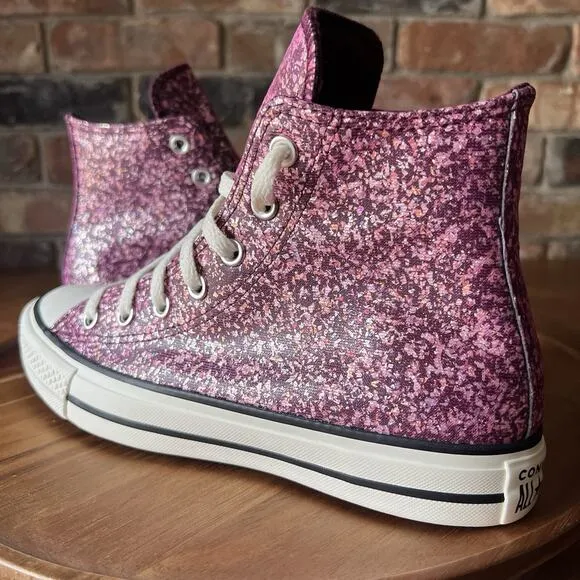Converse Women's 8.5 Chuck Taylor All Star Hi Purple Pink Glitter Sneakers Shoes