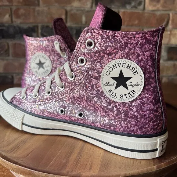 Converse Women's 8.5 Chuck Taylor All Star Hi Purple Pink Glitter Sneakers Shoes