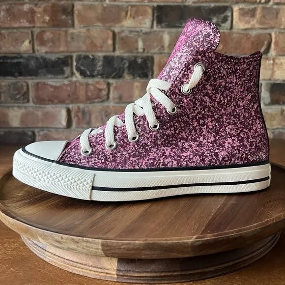 Converse Women's 8.5 Chuck Taylor All Star Hi Purple Pink Glitter Sneakers Shoes
