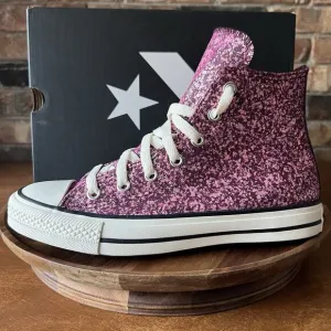 Converse Women's 8.5 Chuck Taylor All Star Hi Purple Pink Glitter Sneakers Shoes