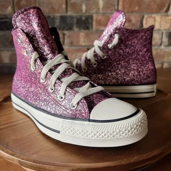 Converse Women's 8.5 Chuck Taylor All Star Hi Purple Pink Glitter Sneakers Shoes