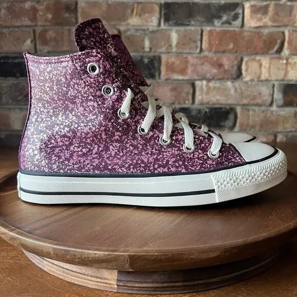 Converse Women's 8.5 Chuck Taylor All Star Hi Purple Pink Glitter Sneakers Shoes