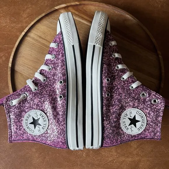 Converse Women's 8.5 Chuck Taylor All Star Hi Purple Pink Glitter Sneakers Shoes
