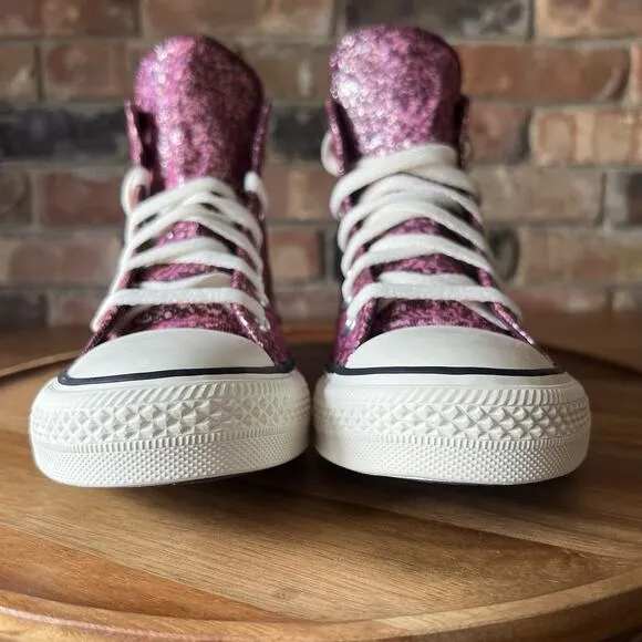 Converse Women's 8.5 Chuck Taylor All Star Hi Purple Pink Glitter Sneakers Shoes