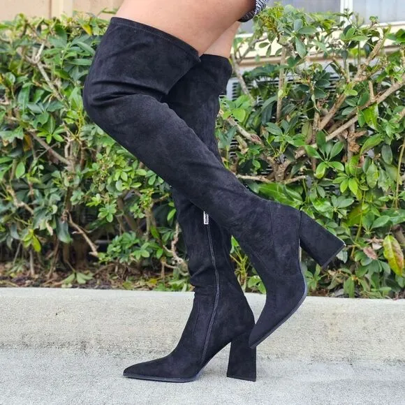 COPY - Women's Black Over The Knee pointed Chunky Block Heel Boots