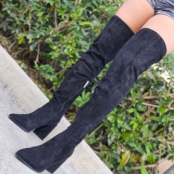 COPY - Women's Black Over The Knee pointed Chunky Block Heel Boots
