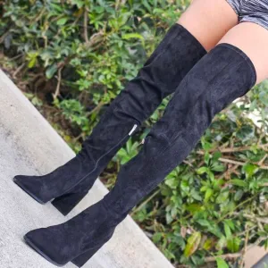 COPY - Women's Black Over The Knee pointed Chunky Block Heel Boots