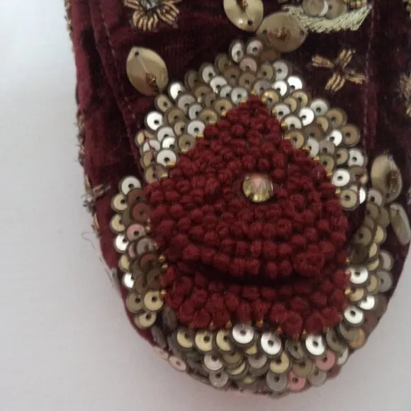 Coral Blue Sequin Embroidered Velvet Leather mules slides flats Slippers Sz 37 7