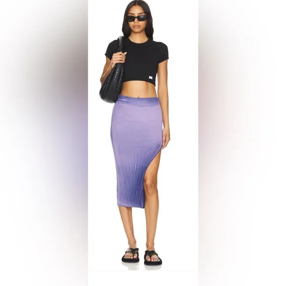 Cotton Citizen Fully Lined Rib Knit Midi Skirt, Lilac Mix, NWT
