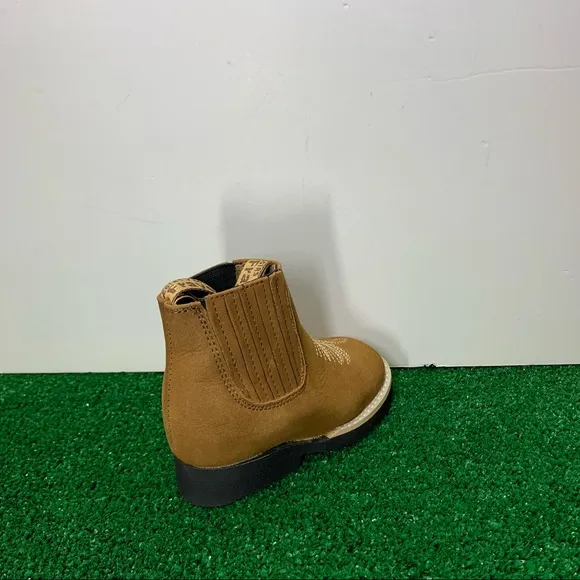 Cowboy Western kids Tan half boots genuine leather Botin Niño Tang Round Toe
