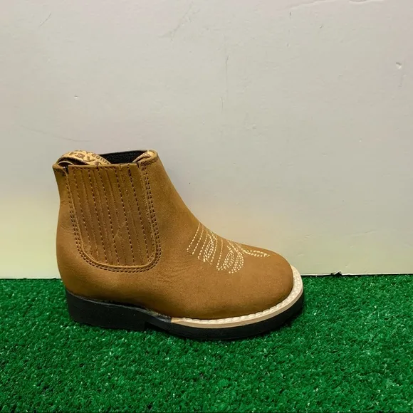 Cowboy Western kids Tan half boots genuine leather Botin Niño Tang Round Toe