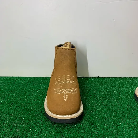 Cowboy Western kids Tan half boots genuine leather Botin Niño Tang Round Toe