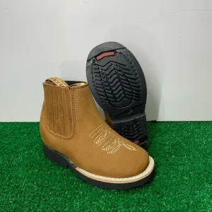 Cowboy Western kids Tan half boots genuine leather Botin Niño Tang Round Toe