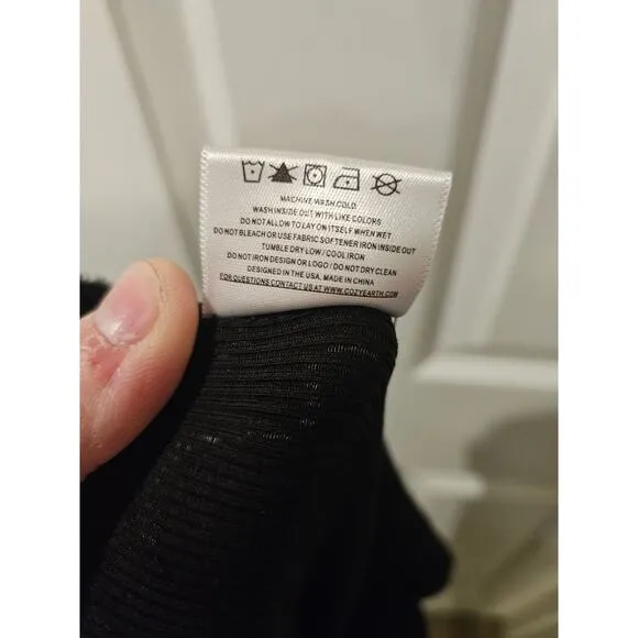 Cozy Earth Wide Leg Pull-On Lounge Pants  Ribbed Knit Bamboo Black Womens Large