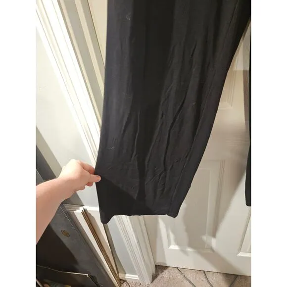 Cozy Earth Wide Leg Pull-On Lounge Pants  Ribbed Knit Bamboo Black Womens Large