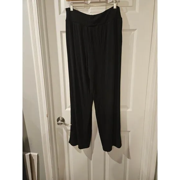 Cozy Earth Wide Leg Pull-On Lounge Pants  Ribbed Knit Bamboo Black Womens Large