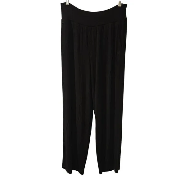 Cozy Earth Wide Leg Pull-On Lounge Pants  Ribbed Knit Bamboo Black Womens Large