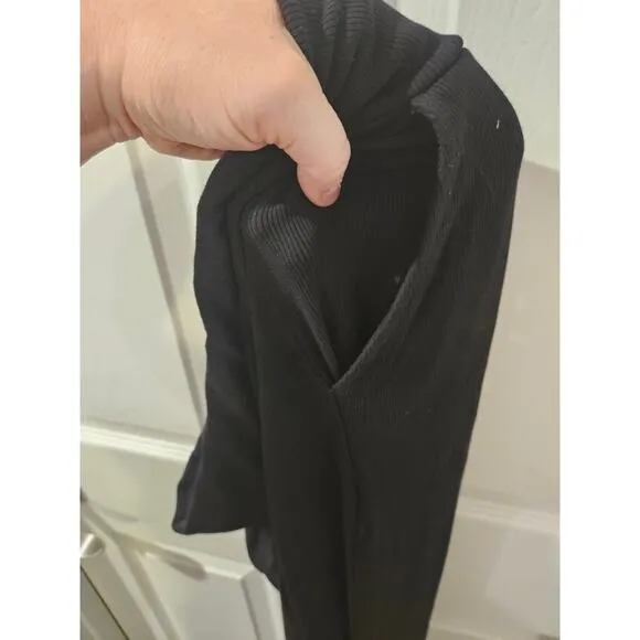 Cozy Earth Wide Leg Pull-On Lounge Pants  Ribbed Knit Bamboo Black Womens Large