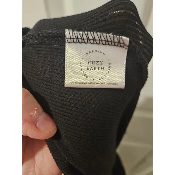 Cozy Earth Wide Leg Pull-On Lounge Pants  Ribbed Knit Bamboo Black Womens Large