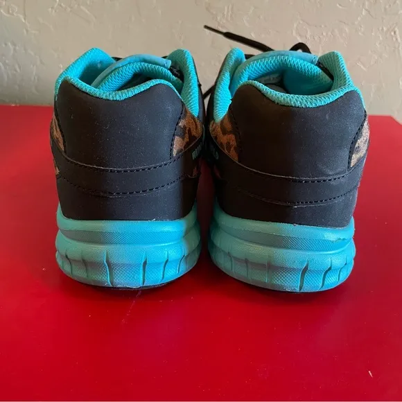 Crazy Train Leopard Turquoise Blue Black Tennis Shoes Lace Up Size 9 Sneakers