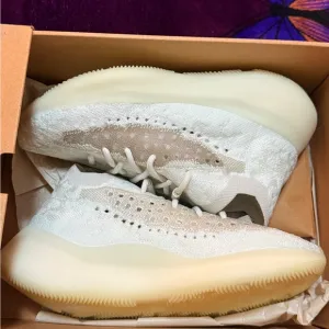 Cream Sneakers with Knit Upper and Boost Cushioning