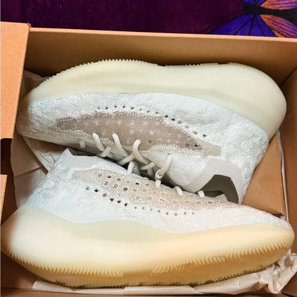 Cream Sneakers with Knit Upper and Boost Cushioning