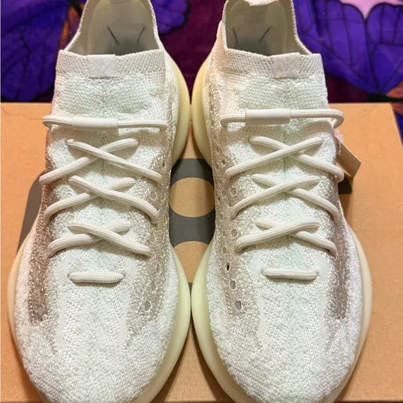 Cream Sneakers with Knit Upper and Boost Cushioning