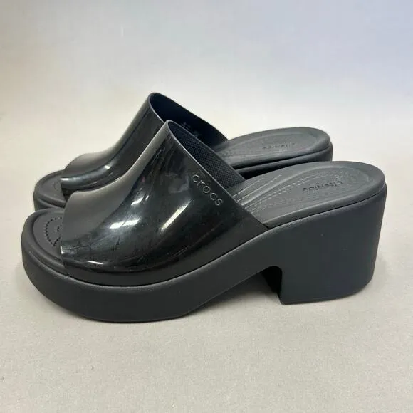 Crocs Brooklyn High Shine Heel Slide Sandals in Black Size 9 Slip On Rubber