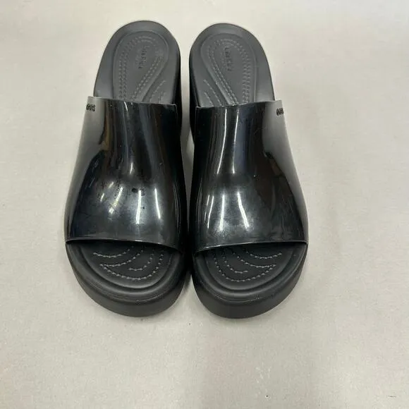 Crocs Brooklyn High Shine Heel Slide Sandals in Black Size 9 Slip On Rubber