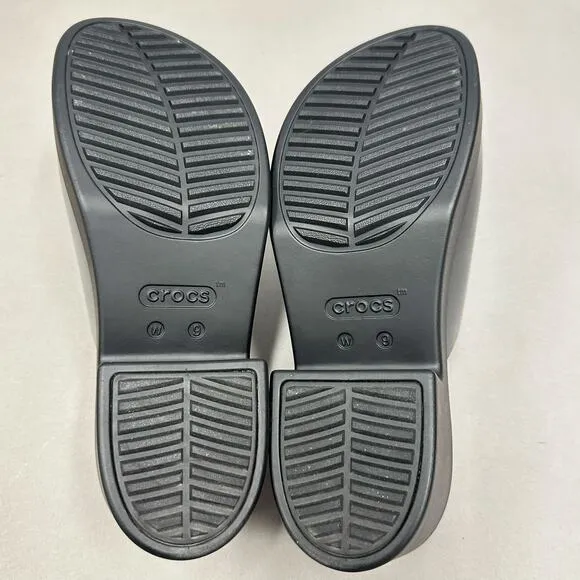 Crocs Brooklyn High Shine Heel Slide Sandals in Black Size 9 Slip On Rubber