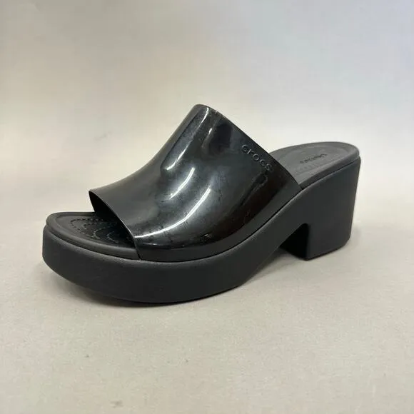 Crocs Brooklyn High Shine Heel Slide Sandals in Black Size 9 Slip On Rubber