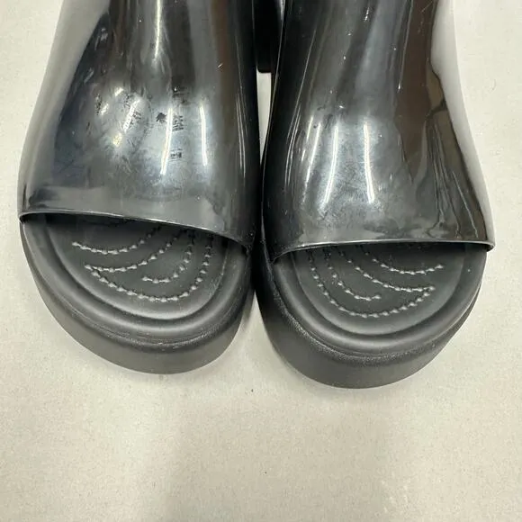 Crocs Brooklyn High Shine Heel Slide Sandals in Black Size 9 Slip On Rubber