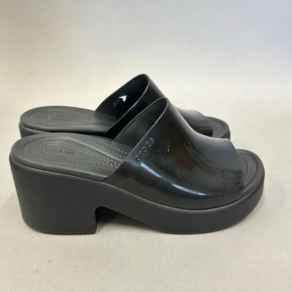 Crocs Brooklyn High Shine Heel Slide Sandals in Black Size 9 Slip On Rubber