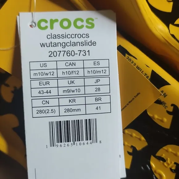 Crocs Classic Wu-Tang Clan &quot;Yellow/Black&quot; Unisex Slides US M10/W12