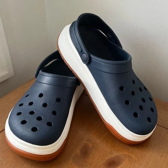 Crocs Crocsband Full Force Thick Sole Sandals Unisex Navy Blue White M7 W9
