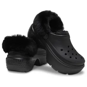 Crocs Stomp Lined Classic Clog Fuzzy Lined Slides Unisex Black Sz 38/7 NEW