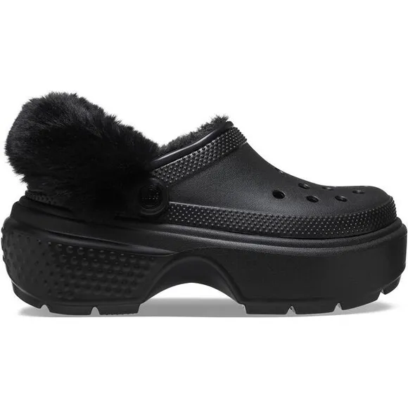Crocs Stomp Lined Classic Clog Fuzzy Lined Slides Unisex Black Sz 38/7 NEW