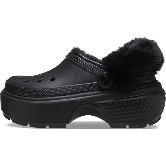 Crocs Stomp Lined Classic Clog Fuzzy Lined Slides Unisex Black Sz 38/7 NEW