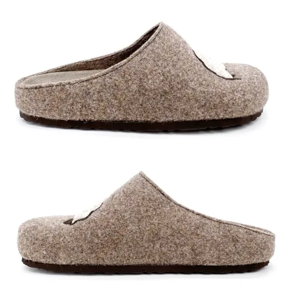 Cuddledown Slippers Felted Wool Size 8 Sheep Motif Slides Heathered  Brown EUC