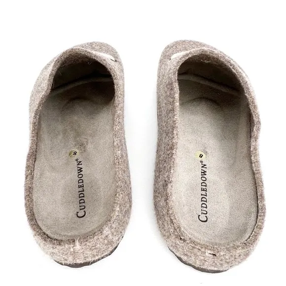 Cuddledown Slippers Felted Wool Size 8 Sheep Motif Slides Heathered  Brown EUC