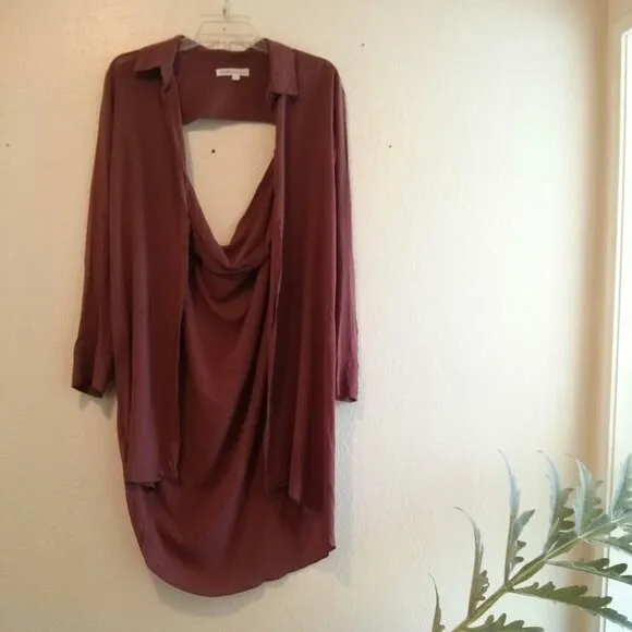 Cut Out Back Cowl/Draped Shirt Dress/Duster- Size M