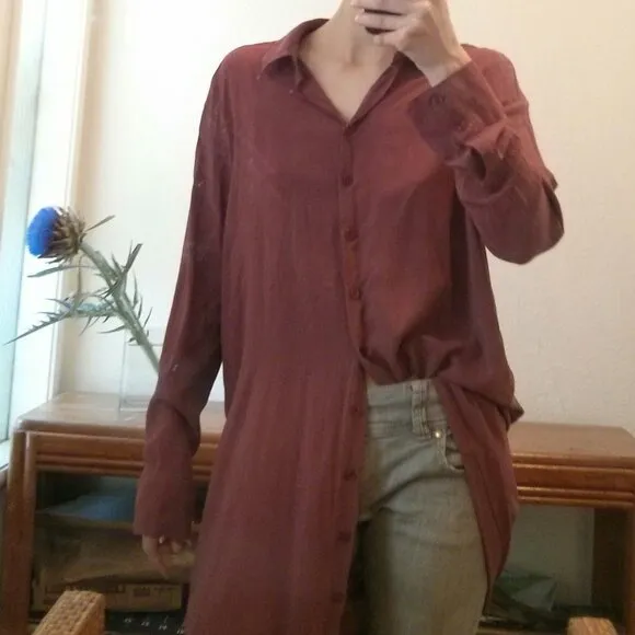 Cut Out Back Cowl/Draped Shirt Dress/Duster- Size M