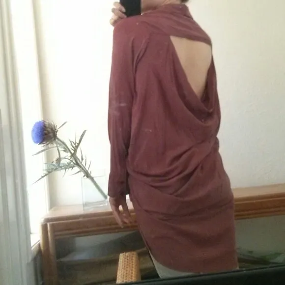 Cut Out Back Cowl/Draped Shirt Dress/Duster- Size M